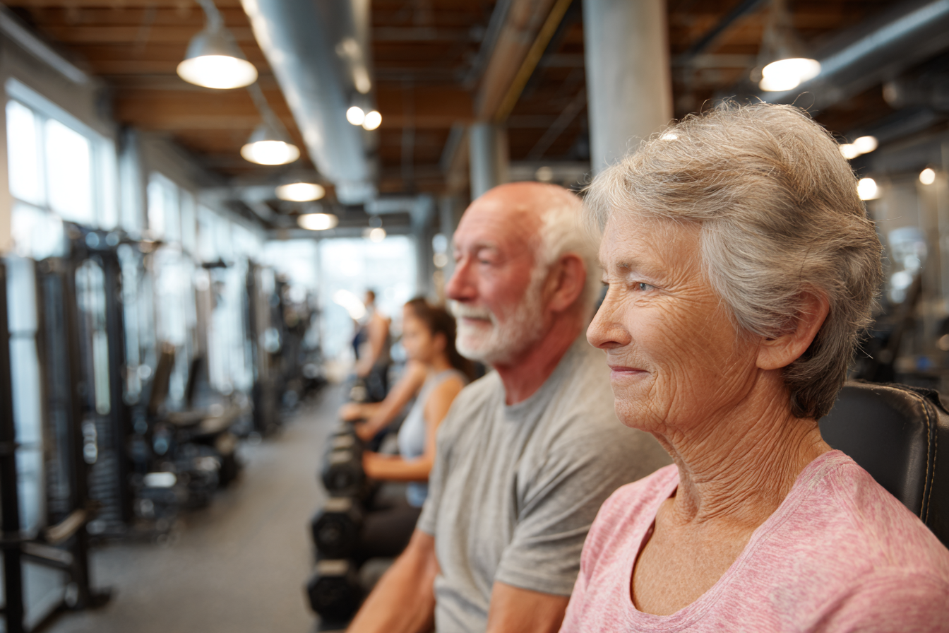 Grupo de adultos mayores disfrutando ejercicio al aire libre